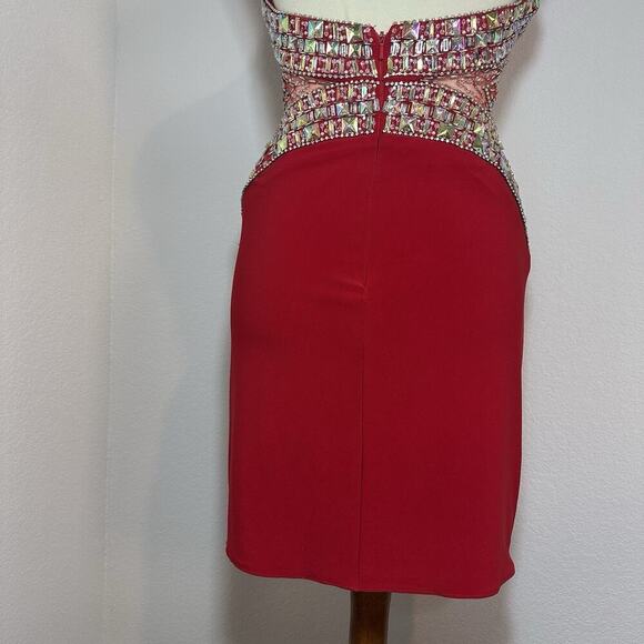 Vintage TONY BOWLS Sequin Cut Out Red Halter Cocktail Dress Pageant HOCO Formal - Picture 10 of 17